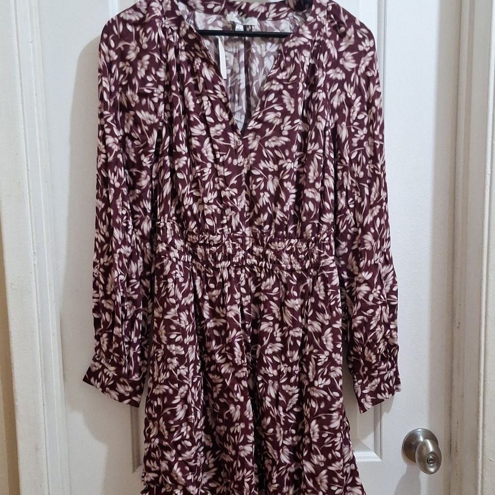 Madewell Smocked Y Neck floral mini dress size Large NWT - Picture 2 of 9